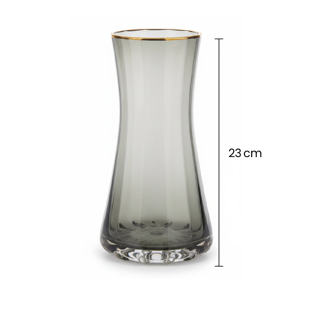Florero Cristal 23cm Tipo Vaso Con Borde Dorado medidas