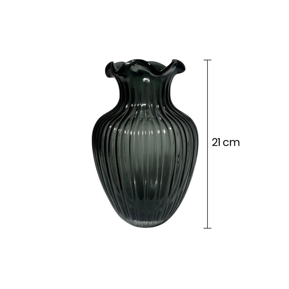 Florero Cristal Diseño Líneas Verticales Verde Oliva medidas pequeño