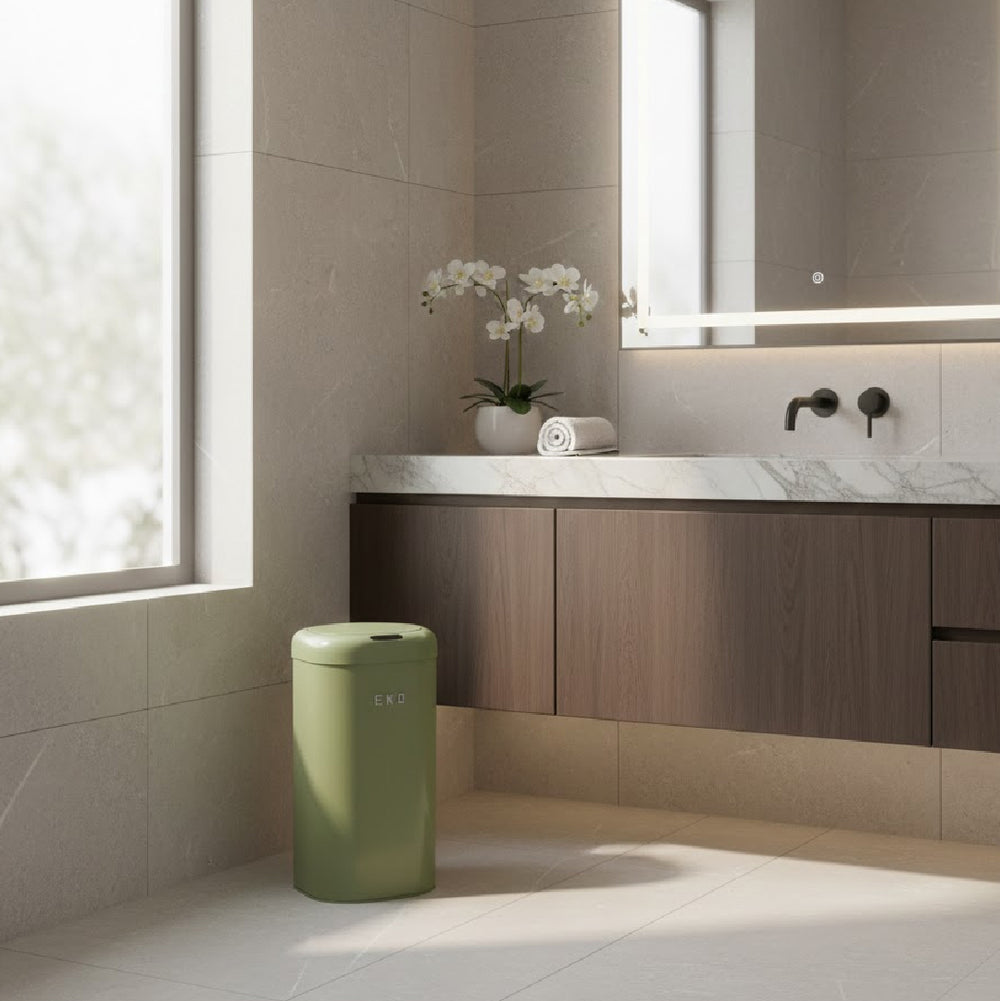 Papelera 12lt Con Sensor Inteligente Eko Verde Lima foto ambientada