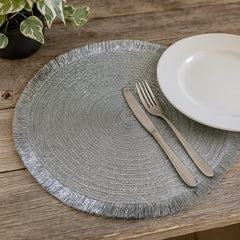 Individual Redondo 40cm Gris Plata Con Flecos