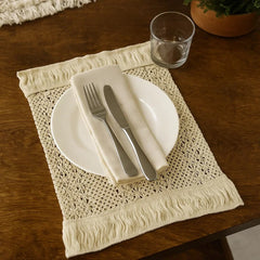 Individual Rectangular 30×45cm Tejido Abierto Con Flecos Beige