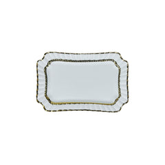 Bandeja Decorativa Rectangular Blanca y Dorada 25×16cm Diseño De Bordes Ondulados