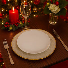 Plato Base Decorativo 33cm En Cristal Plateado Con Borde Dorado