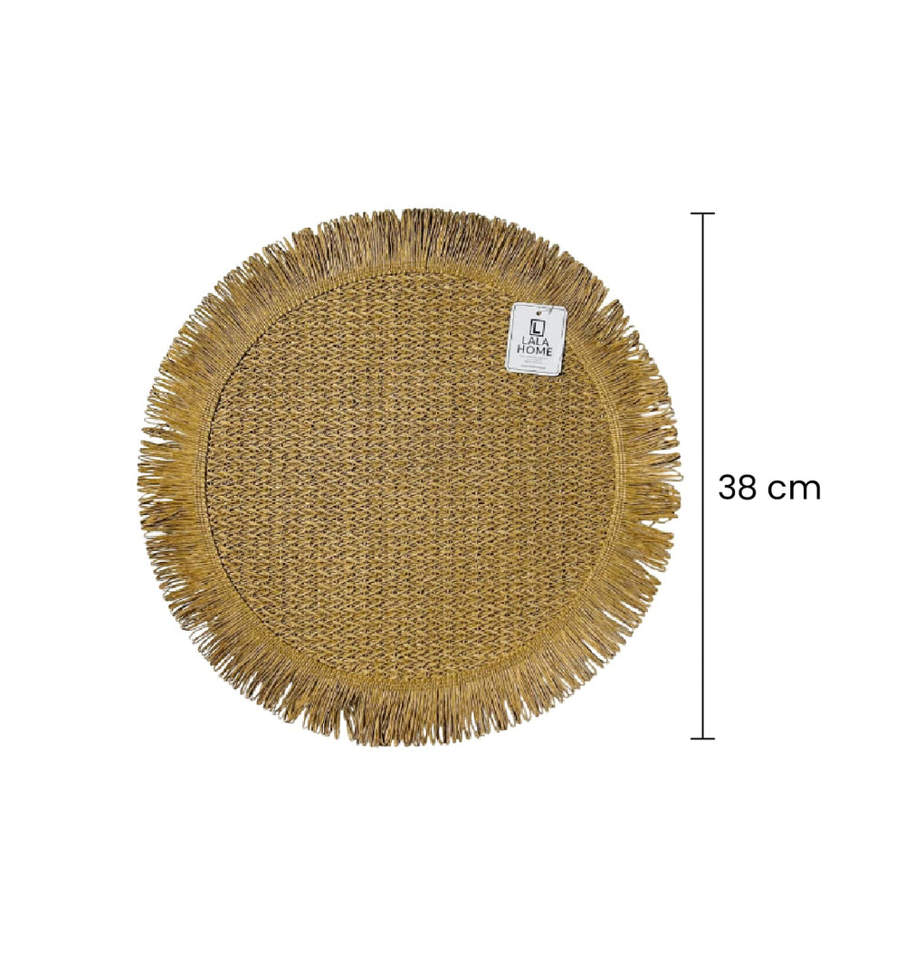 Individual Redondo Mimbre Diseño Bohemio Con Flecos medidas
