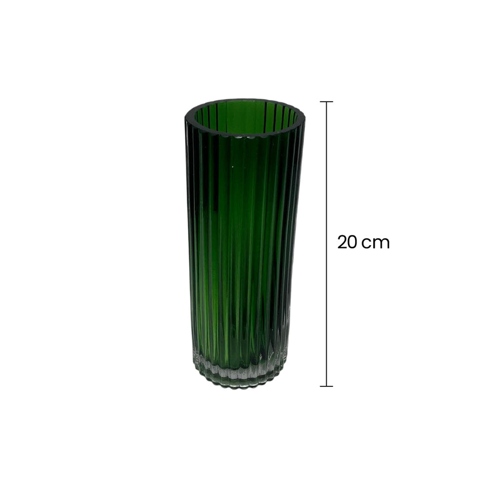 Florero De Cristal Verde Con Líneas Verticales medidas pequeño 