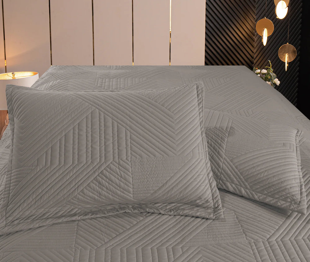 Edredón Bordado Lineas Modernas Gris Estilo