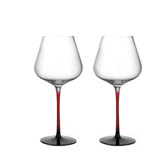 Set de 2 Copas de Vino con Tallo y Base Roja Estilo