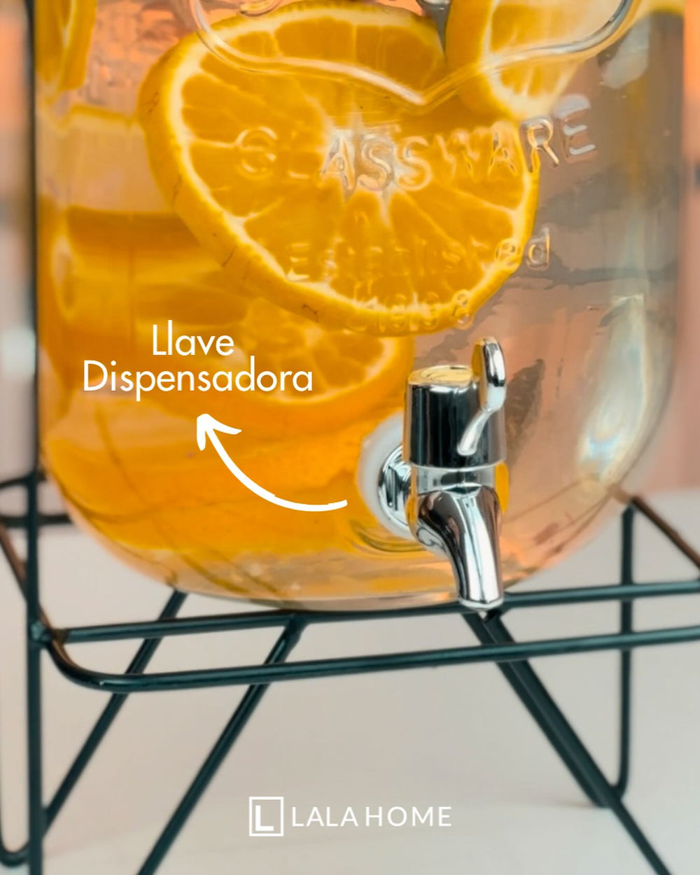 Dispensador De Líquidos 4lt En Vidrio Con Base Metálica