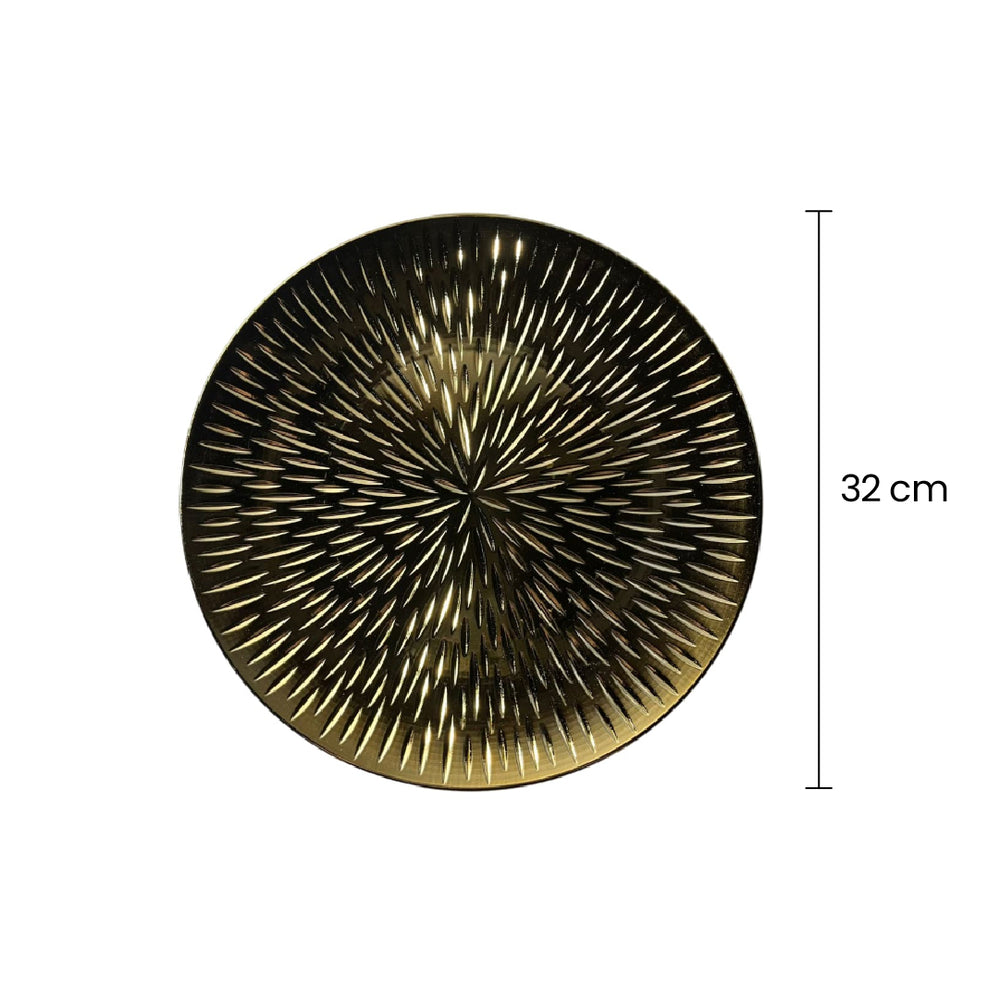 Plato Base 32cm Diseño Destellos Dorado medidas